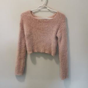 Pink fluffy crop long sleeve size small,in excellent condition!